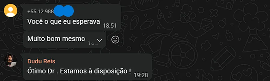Print de conversa dizendo que o material superou as expectativas